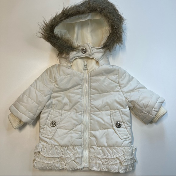 Starting Out Ivory Puffer Jacket w/ Removable Faux Fur Hood, Size 3MO, NWT!! - Picture 2 of 5